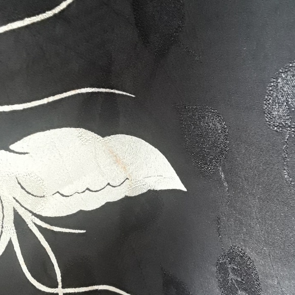 Vintage 80s Hawaiian floral dress tie top black embossed print - Picture 6 of 8